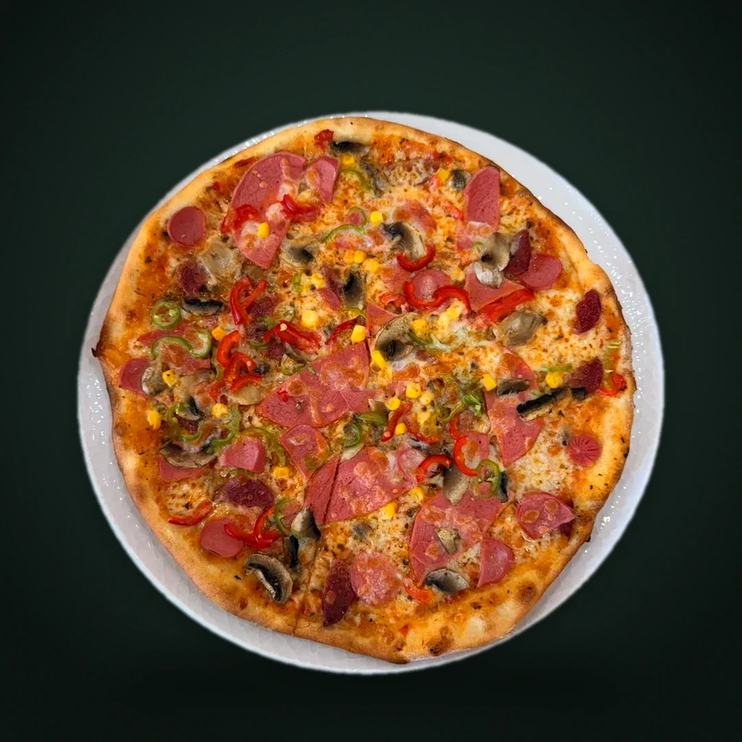 Payidar Şölen karışık pizza – salam, sucuk, sosis, mantar ve mısırlı